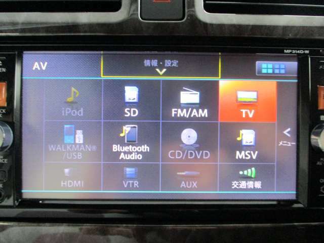 ■フルセグTV/CD/DVD/AM/FM/BluetoothAudio/SD/SD-MSV/AUX/USB。