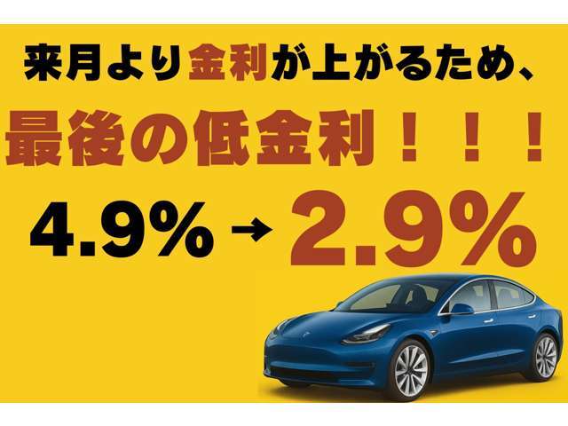 9月中に限り最後の特別低金利！全車種2.9％でのご案内となります！！※今月限りでのご案内となります。