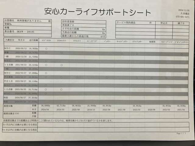 【安心カーライフサポートシート】京滋マツダでは、ご安心いただけるよう、新車をご購入いただいてからの整備歴を明確にしています。