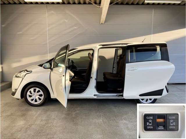 狭いスペースでも、隣の車を気にせず開閉出来るスライドドア。どんな場所でもドアを十分に大きく開くことが出来るので乗り降りや荷物を載せるのに便利です。