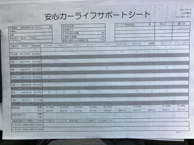 【安心カーライフサポートシート】京滋マツダでは、ご安心いただけるよう、新車をご購入いただいてからの整備歴を明確にしています。