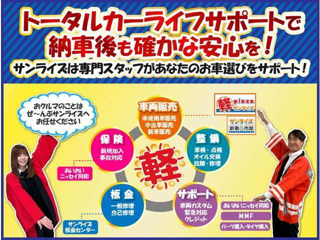 青森で軽自動車を専門にお取り扱いしておりますので、新車、中古車、試乗車なんでもご用意可能です！軽自動車といったらサンライズ！