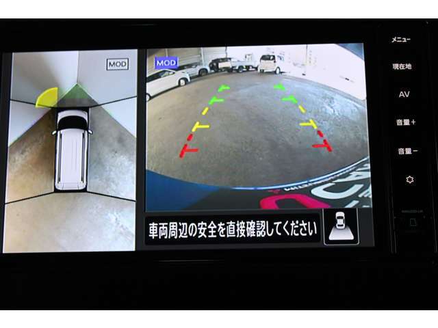 アラウンドビューモニター付き。全方位で上からも見えるので白線内の駐車が苦手な方も安心です