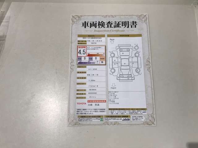 トヨタ認定検査証明書