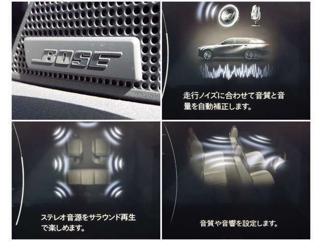 BOSEサウンドは車両の車内音響特性に合わせて設計・開発されています。車のパワーをサウンドで体感。広がりのある、包み込むような音を体感してください。