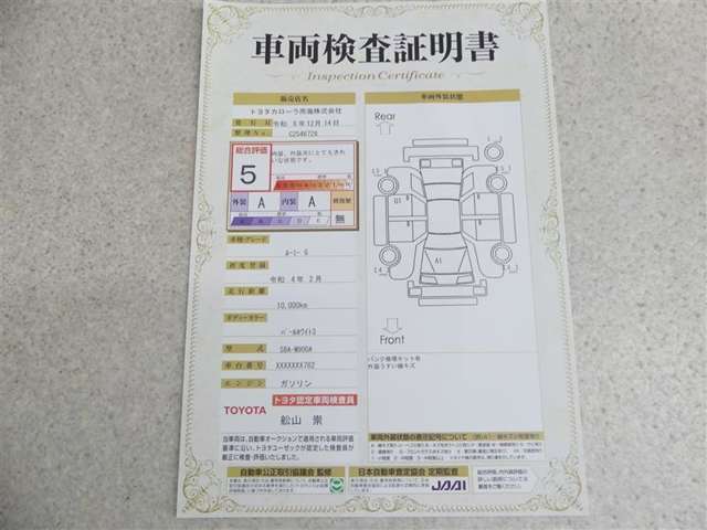 車両検査証明書付きです！だれでも中古車の状態がすぐにわかるよう、車のプロが客観的にチェック。車両の状態やわずかなキズも正確にお伝えします。