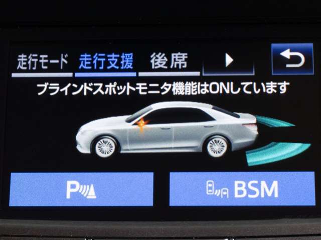 BSM（ブラインドスポットモニタ）！隣の車線を走る車両をレーダーで検知し、ドアミラーでは確認しにくい後側方エリアに存在する車両に加えて、急接近してくる車両も検知します。