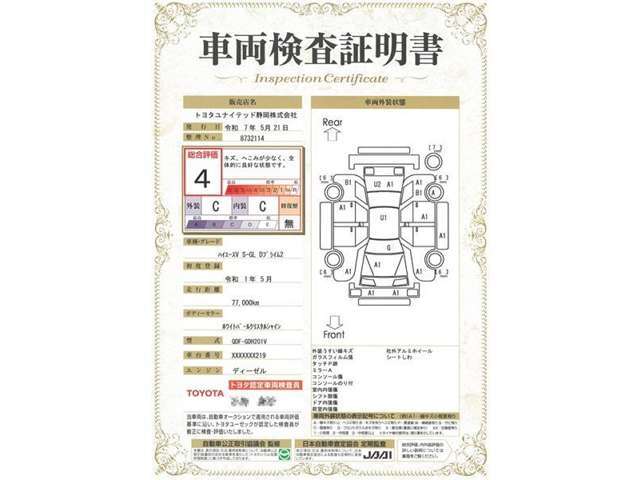 車両検査証明書付き