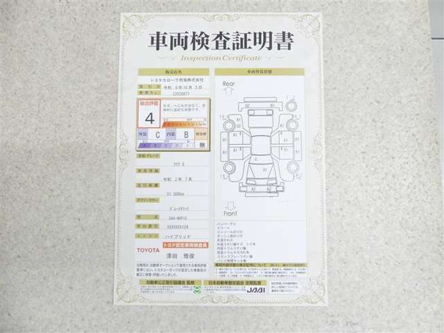 車両検査証明書でどこに傷があるのか一目瞭然です。