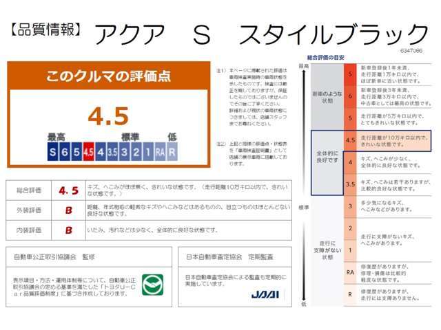 【車両検査証明書】クルマに詳しくない方にも安心していただけるよう点数表記しております！（総合評価→11段階評価、内装・外装→5段階評価）定期的に第三者機関によるチェックも実施しています♪