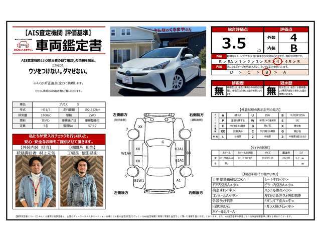 ☆第三者機関AISによる査定内容を情報開示☆　当社でも査定しておりますが2段階査定する事で、より『透明性』の高いご提案をさせて頂きます！　実際のAIS鑑定書もお見せできますのでお気軽にお問合せ下さい♪