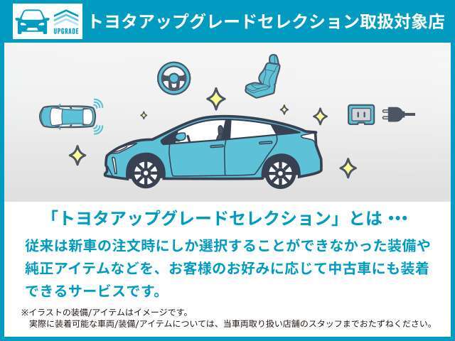 新車でしか選べなかったアイテムがご購入の中古車へもつけられます！！保証付の純正仕様をこの中古車に追加装着可能です。　※適合車種・アイテムなど、各種条件あり※