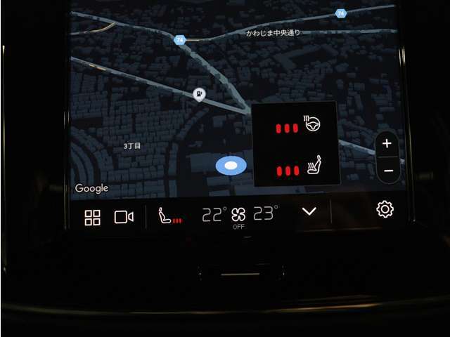 Google搭載によりさまざまな機能をハンズフリー操作できます。またフロントには、ステアリングホイールヒーター＆シートヒーターを装備！厳寒の地、北欧スウェーデン発祥のブランドならではのオプションです。