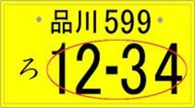 画像の12-34の部分をお客様ご指定の番号にすることが出来ます。抽選となる組み合わせもございますので、お気軽にお問い合わせください。