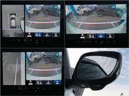 車の前後左右4カ所にカメラを設置しクルマを真上から見たような映像を大型モニターに映し出し前後の間隔がつかみにくい縦列駐車や左右の見通しが悪い場所からの発進時など運転席からは見えにくい視界を補います。