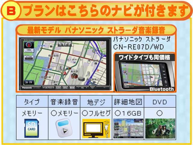 ■Bプラン■最新モデル　パナソニックストラーダカーナビ付き価格CN-RE07D/WD【新品】下記費用が加算された金額です。ナビ本体79,000<span class=