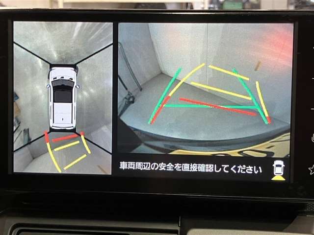パノラミックビューモニター付きです。車両を上から見たような映像をディスプレイオーディオ画面に表示。運転席からの目視だけでは見にくい、車両周辺の状況をリアルタイムでしっかり確認できます。