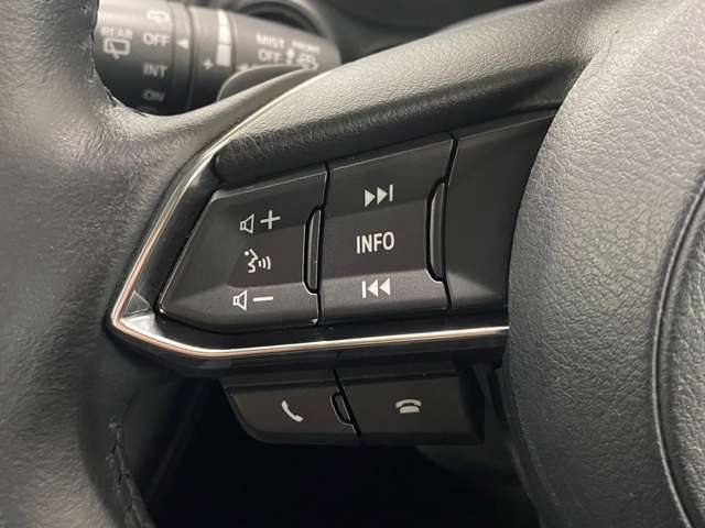 【ステアリングスイッチ】オーディオのボリュームの調節や、ラジオのチャンネルの変更、電話の受け取りなどを可能にします。運転中に目線を下げずに操作可能です。