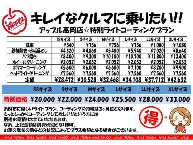 キレイなクルマに乗りたい！特別ライトコーティングプランです。