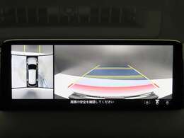 上空から俯瞰した映像で周囲の状況を確認出来る360°ビューモニターです。大柄な車体ですが、これで狭い駐車場でも安心ですね。また、隠れたお子様やいつの間にか置かれたカートも確認出来ますね。