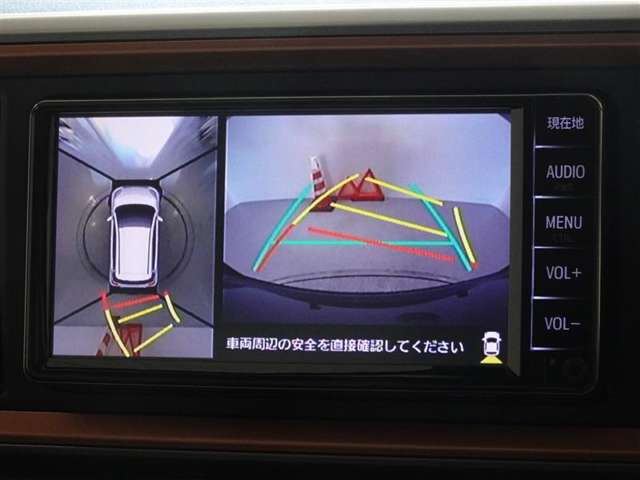 バックガイドモニターを装備してます、車庫入れもラクラクです。パノラミックビューモニターを搭載しています、上からの画像も表示されます。