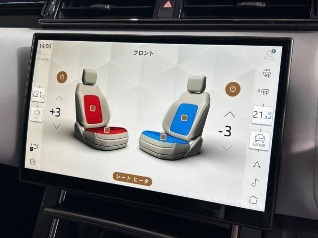 フロントシートにはシートヒーター・シートクーラーを備えております。三段階で強弱調節も可能となり、季節や用途を問わず便利に快適にご使用いただけます。