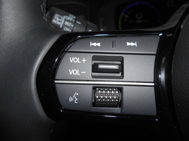 オーディオコントロールスイッチがハンドルに装備されているのでハンドルから手を離さずに運転が可能です。