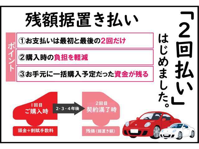 「2回払い」はじめました！お手元に資金を残してゆとりのお支払い方法はいかがですか？