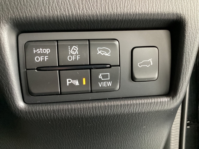 アイドリングストップ、LDWS車線逸脱警報システム、TCSトラクションコントロール、コーナーセンサーは運転席のスイッチでオンオフが可能です。カメラ映像への切替えや電動リアゲートのスイッチ付きです