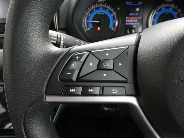 ナビの音量など車両情報を手元で操作できるハンドルスイッチ付き。