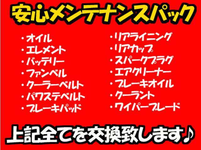 ご購入も安心したカーライフを送って頂く為に充実したメンテナンスパックを格安の&yen;29,800にてご提供させて頂きます♪この機会にぜひどうぞ♪