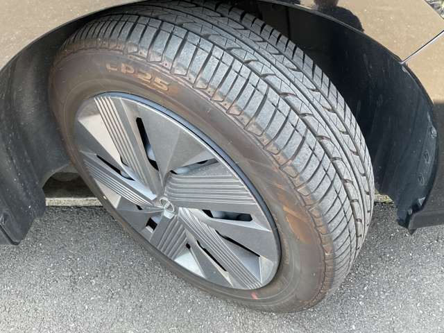 純正ホイールキャップとスチールホイールを装着しています。