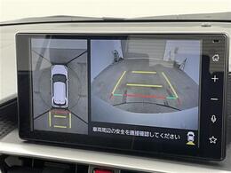 【全方位モニター】まるでクルマを真上から見下ろしたかのような視点で駐車をサポートします！クルマの斜め後ろや真横など、前後左右の4つのカメラの映像が合成されて、モニターに映し出されます。