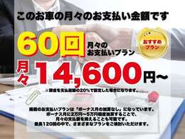 こちらのお車の月々のお支払い金額はコチラ！掲載のお支払いプランは「ボーナス月の加算なし」になっています。最長120回の中で、さまざまなプランをご検討いただけます。詳細はお気軽にお問い合わせ下さい。