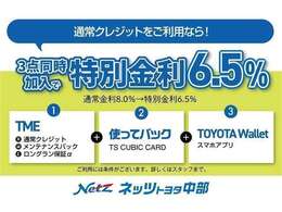 「通常割賦」＋「メンテパック」＋「延長保証」の3点と『使ってバック』＋『トヨタウォレット』での特別金利プランです。通常金利8.0％のところ、特別金利6.5％にてご提供をさせていただきます。