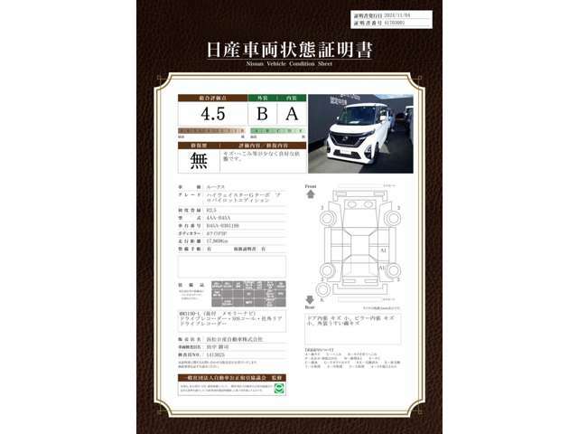 日産認定証明書