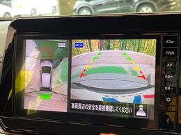 【アラウンドビューモニター】前後左右のカメラの映像をモニターに表示。真上から見ているような視点で周囲を確認できます。