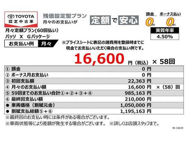 当社おすすめのお支払いプラン（残価設定型プラン）詳しくは営業スタッフまでお尋ねください