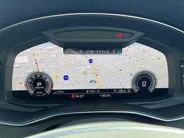 【Audi　バーチャルコックピット】液晶フルデジタルディスプレイにスピードメーター、タコメーター、マップ表示、メディア情報などフレキシブルに表示させるバーチャルコックピットを装備。