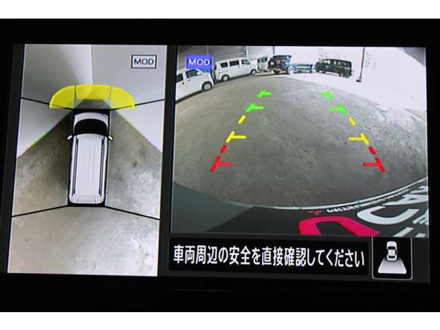 アラウンドビューモニター付き。全方位で上からも見えるので白線内の駐車が苦手な方も安心です