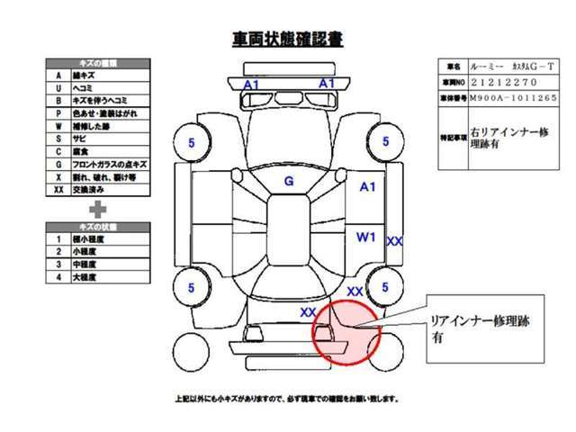 修復歴有りの車両です。