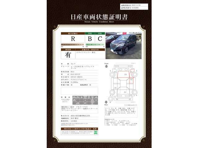 日産認定証明書