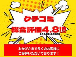 カーセンサーのクチコミはなんと総合評価4.8！お客様の最適な車選びのお手伝いをいたします。