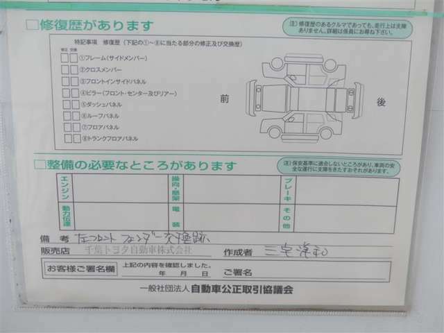 【コンディションシート】左フェンダーを交換した跡があります。※修復車には該当しません。