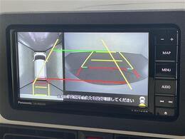 【全周囲カメラ】真上から見たような映像が流れ、便利かつ大変見やすく安全確認もできます！駐車が苦手な方にもオススメな便利機能です！全方位カメラ/パノラミックビューモニター/アラウンドビューモニター