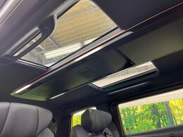 【左右独立ムーンルーフ】2列目左右席にそれぞれ配置されたガラスルーフ！日差しに合わせて片側だけシェードを閉めることも可能です！