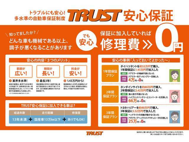 Aプラン画像：自社工場完備だからこそ出来る！業界最多水準の自社保証！最長3年の保証プランもご用意いたしております！