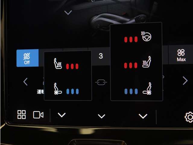 フロントシートには、シートヒーター＆シートエアコンに加え、ステアリングホイール・ヒーターも装備。厳寒の地、北欧スウェーデン発祥のブランドならではのアイテムです。シートヒーターは後席にも装備しています。