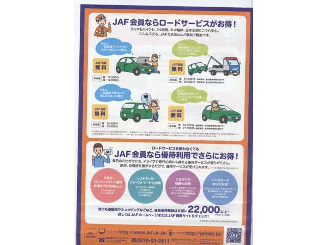 24時間年中無休でトラブルのサポートをしてくれるJAF☆会員の方ならほとんど無料で解消できますよ！