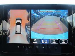 【全方位カメラ】車体の4ヵ所にカメラを搭載し、車庫入れ時に真上から俯瞰した映像で周囲を確認出来ます♪メーカーオプション品のナビだけで可能な便利機能です♪